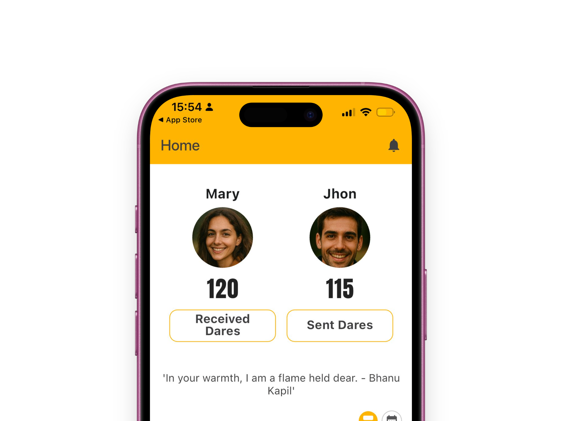 Desire app main screen showing both scores side by side